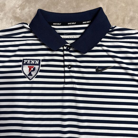 Nike Golf Dri-Fit Men’s Large Blue Striped PENN  Polo Shirt - Picture 1 of 11